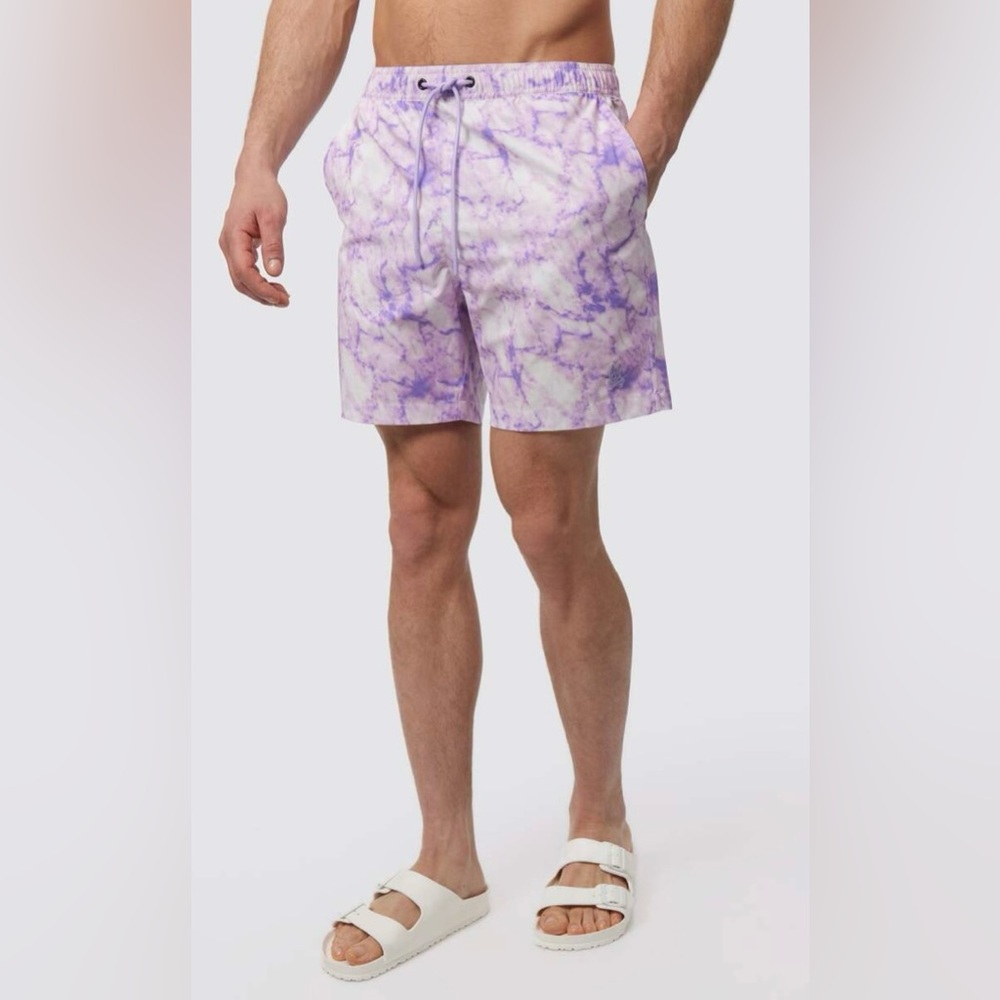 Psycho Bunny Tie-Dye Swim Trunks M Digital Lavender Purple Hempstead Shorts